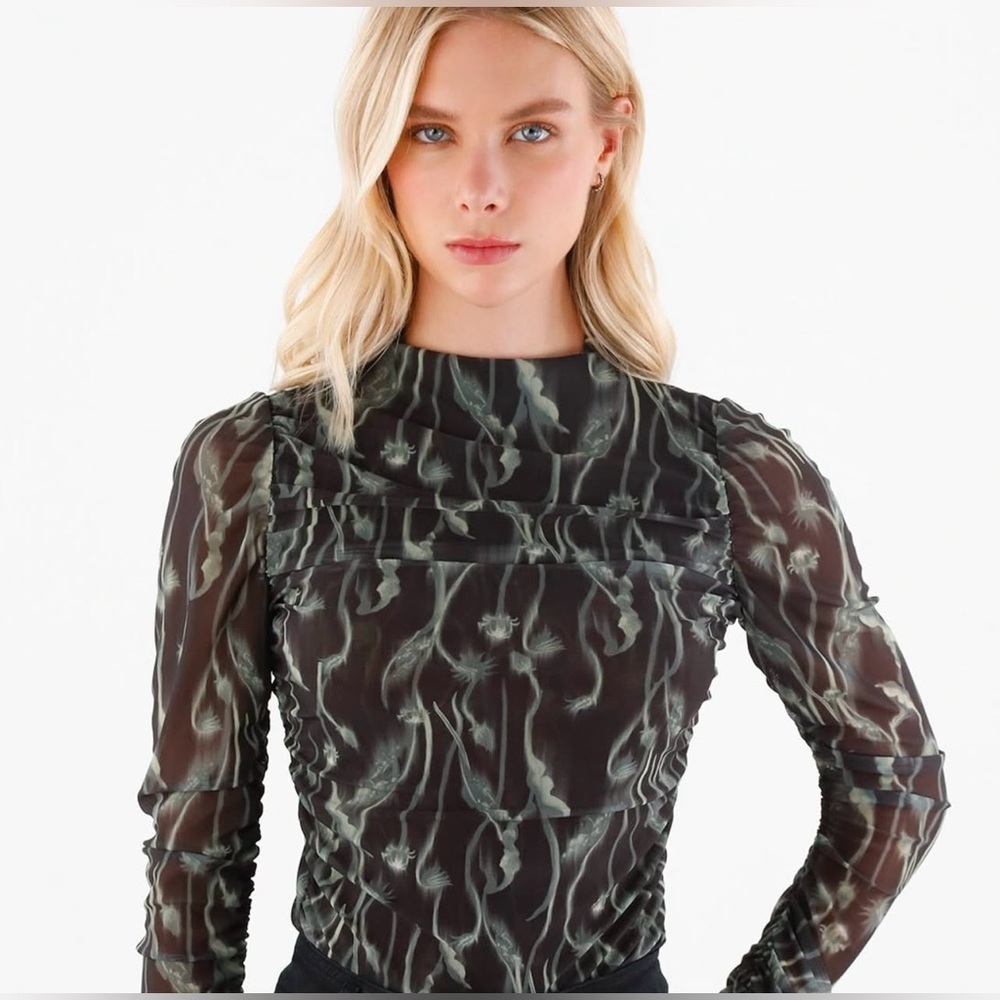 ESPECIA High Neck Top, Black/Grey, Size S, EUC